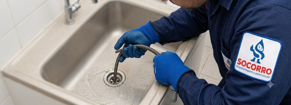 Profissional realizando Desentupimento de Esgoto, Pias, Ralos e Vasos Sanitários em Brusque